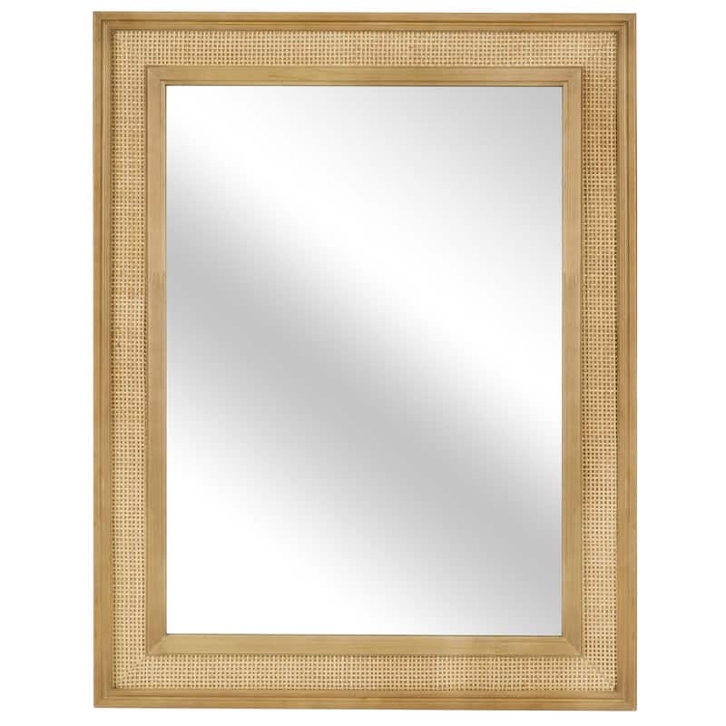 WallBeyond Wooden Framed Rattan Farmhouse Style Rectangle Wall Mirror