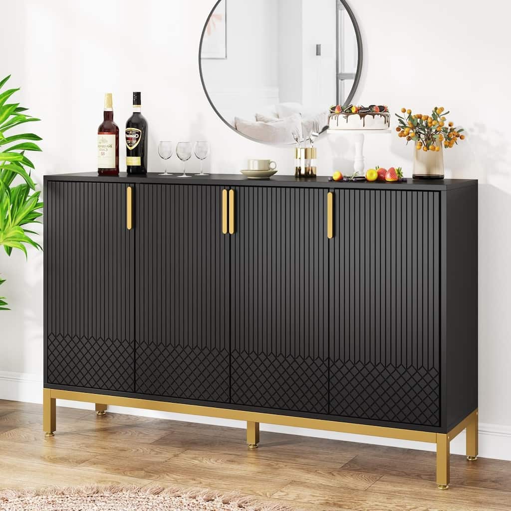 59" Luxury Black & Gold Buffet Sideboard Cabinet