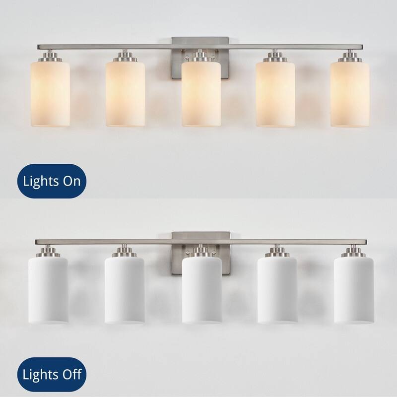 KAWOTI Rive 5-Light Modern Bathroom Vanity Light Frosted White Glass