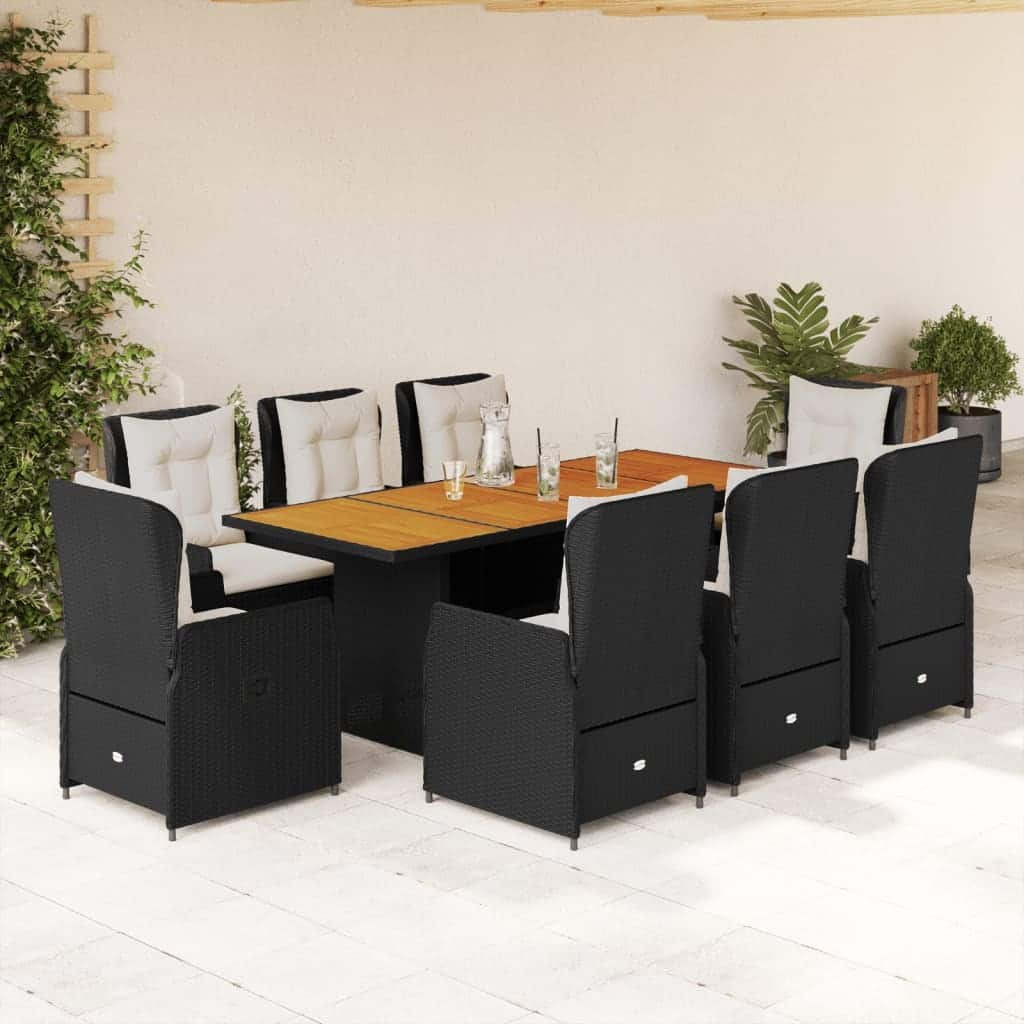 vidaXL Garden Dining Set Black, Cream White Poly Rattan 8 Seater - 31.5 x 74.8 x 29.1 in.