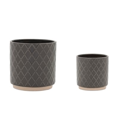 Ceramic Diamond Pattern Planter (Set of 2)