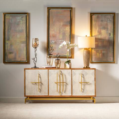 Allura White & Natural Mango Wood 3 Door Sideboard w Gold Hardware - 69"W x 16"D x 34"H