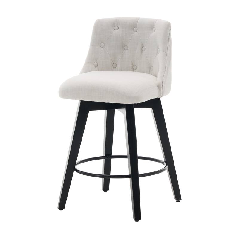 Modern Linen Swivel Bar Stools with Tufted Back,Wood Frame (Set of 2)