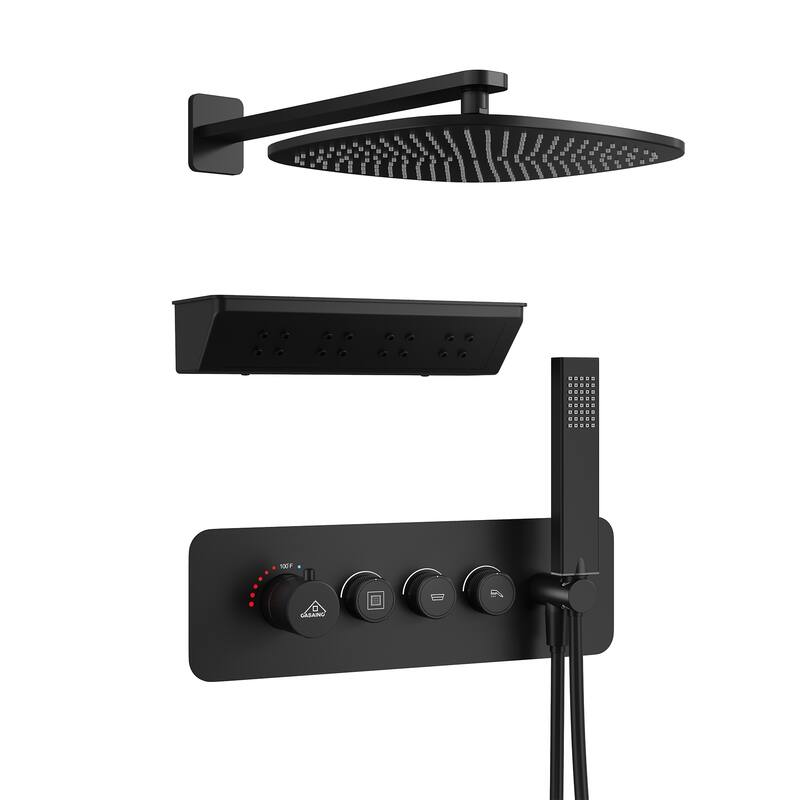 CASAINC 12 in. Square Shower Faucet 2.5 GPM with Body Spray, Valve Included