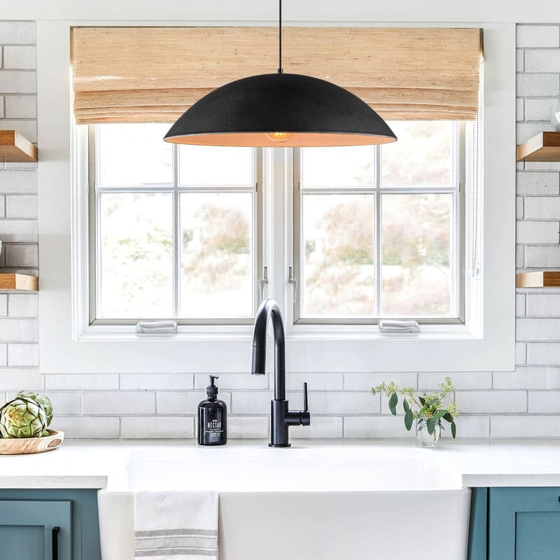 Farmhouse Industrial Single Black Dome Pendant Light Oversized Bowl-Shape Chandelier