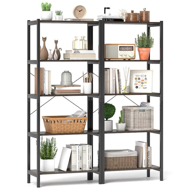 5 Tier Bookcase Industrial Wood Bookshelf Accent Display Rack