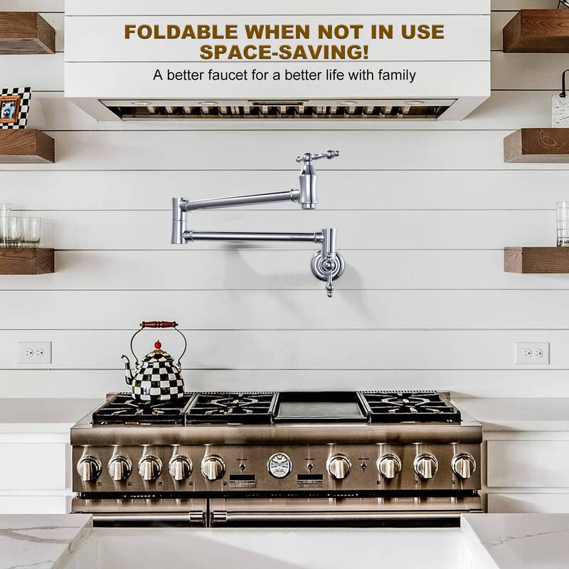 WOWOW Wall Mounted Pot Filler Faucet with Double Joint Swing Arms