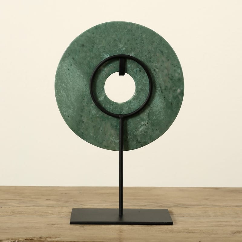 Artissance 12"H Green Marble Jade Disk Statue With Base