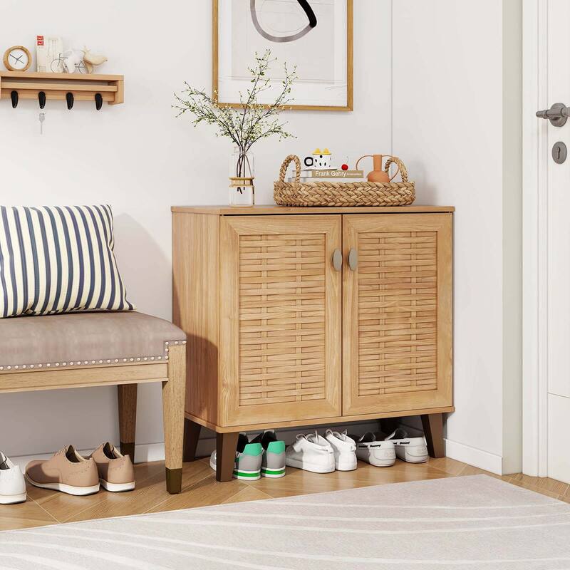 Costway 2-Door Shoe Cabinet with Ventilated Woven Doors & 3 Removable - See Details