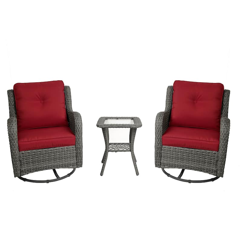 3 Pieces Patio Bistro Set with Rattan Rocking Chair Side Table