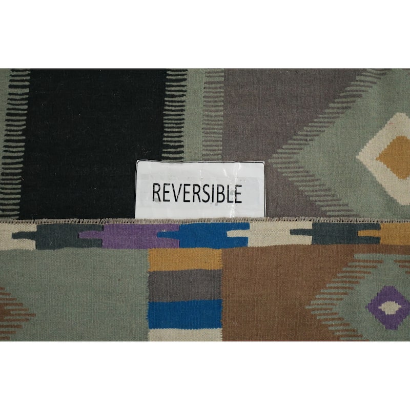 Hand Woven Oriental 100% Wool Carpet Southwestern Tribal Black Kilim Area Rug - 10' 2'' X 9' 10''