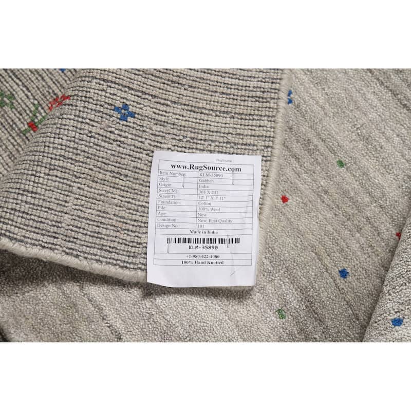 Tribal Gray Gabbeh Area Rug Handmade Wool Carpet - 7'11" x 12'1"