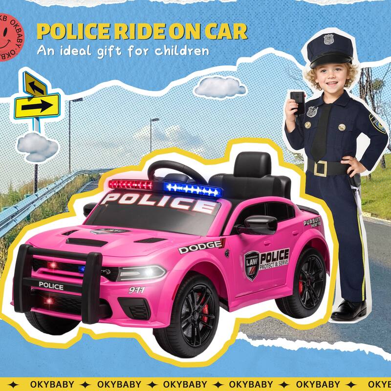12v Kids ride on police car W/Parents Remote Control,anti-collision bar,Front& top and Four wheel suspension