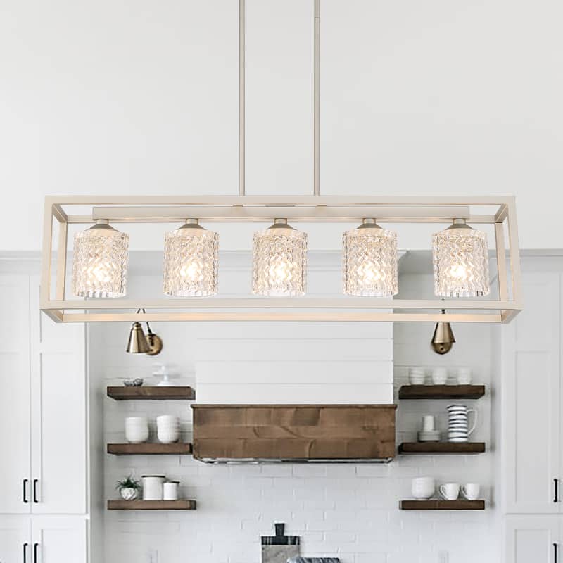 37in Mid-century Modern 5-light Crystal Rectangle Chandelier for Dining Room - 37 inches