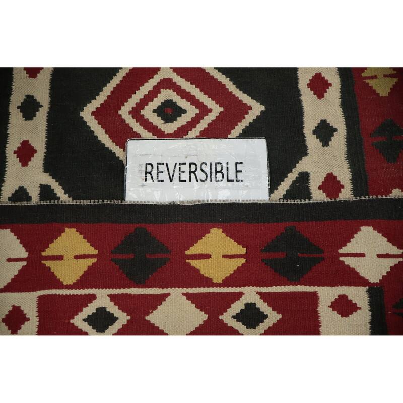 Hand Woven Oriental 100% Wool Carpet Southwestern Tribal Black Kilim Runner Rug - 14' 9'' X 3' 0''