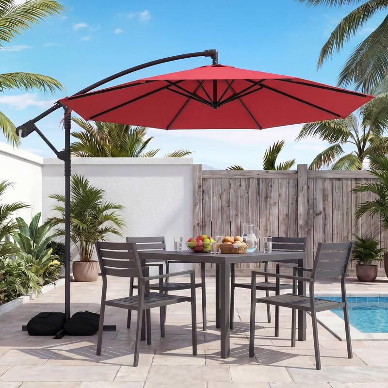 Costway 10 FT Offset Hanging Umbrella with Base Patio Cantilever