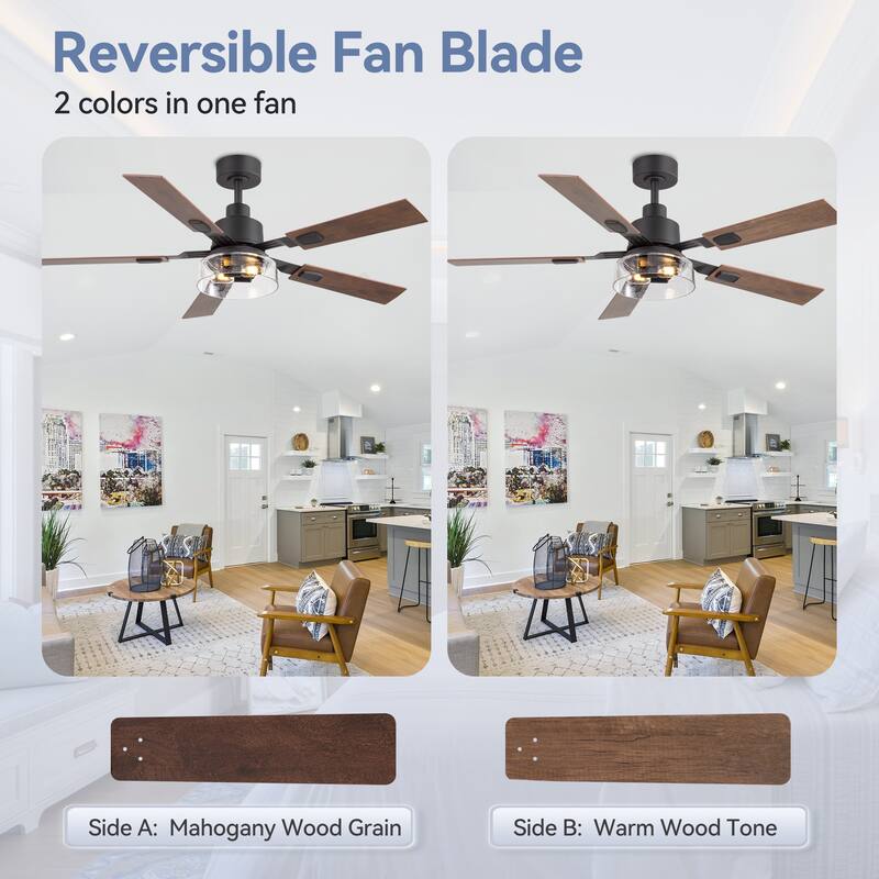 Industrial 52" Reversible 5-Blades Ceiling Fan with Remote and Light