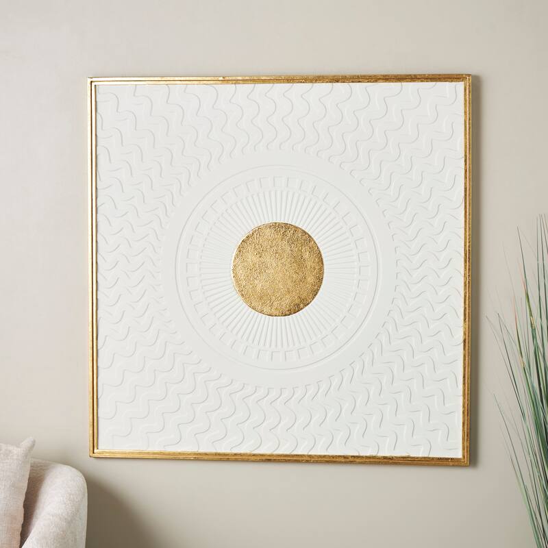 Metal Geometric Wall Decor with Gold Foil Center and Wavy Patterns - White - Roche River Decor