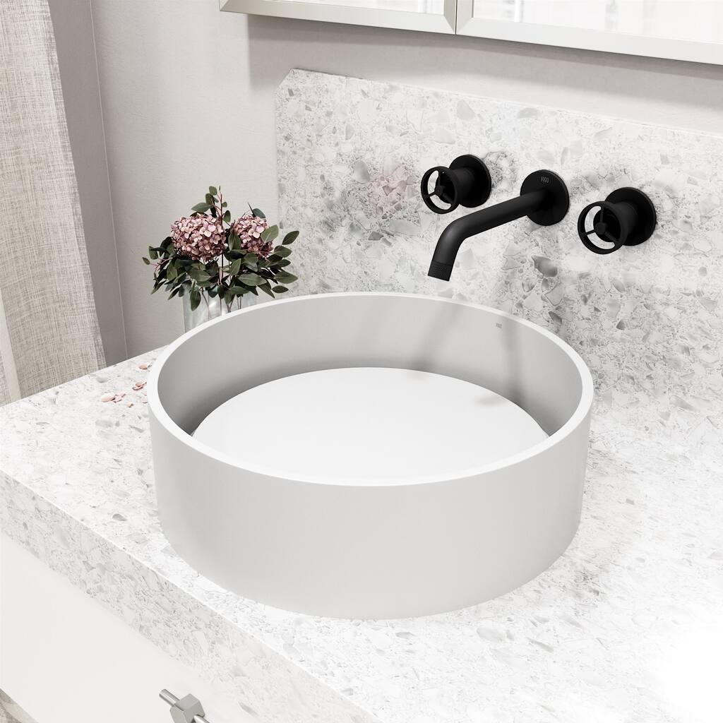 Vigo VGT2065 Anvil 16" Circular Stone Composite Vessel Bathroom Sink