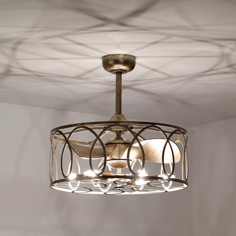 Aletha Antique Silver 23-inch 6 Lights 3 Blades Lighted Ceiling Fan Fandelier Cage Type with Remote