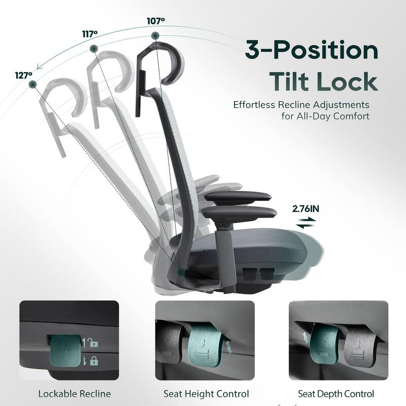 Ergonomic Office Chair, Mesh High Back, 4D Arms, Lumbar Support, Coral