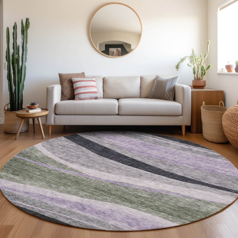 Machine Washable Indoor/ Outdoor Contemporary Deco Chantille Rug - Aloe - 8' x 8'
