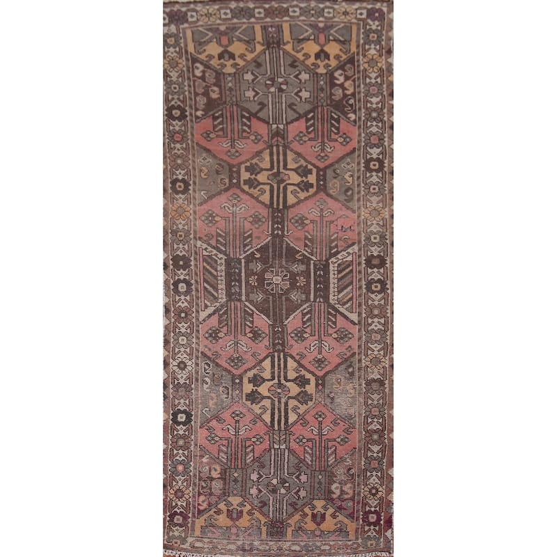 Distressed Bakhtiari Persian Runner Rug Handmade Wool Carpet - 3'5" x 10'0"