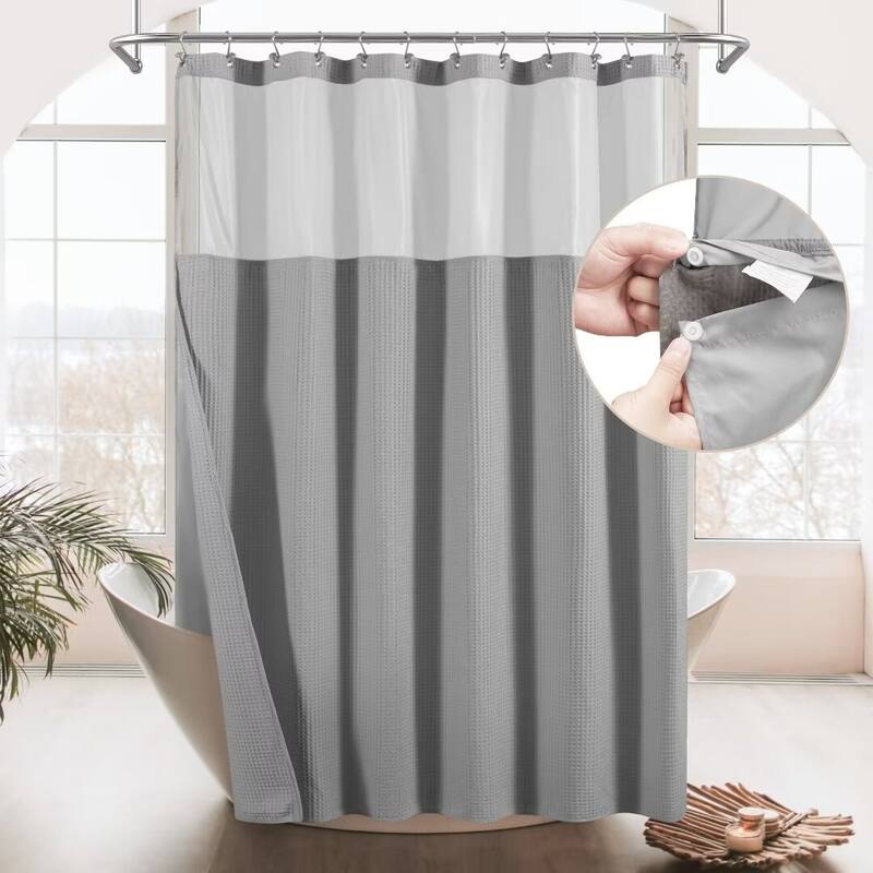 Cotton Blend Honeycomb Waffle Shower Curtain with Snap-in Liner - 71"W X 84"L - Gray