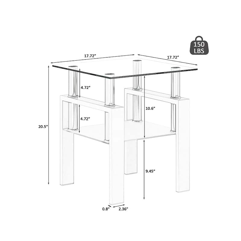 Modern Tempered Glass End Table (Set of 2)