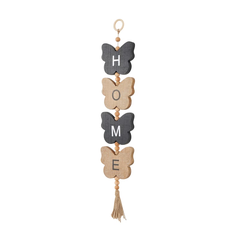 Brown or Black Wood Handmade Family Sign Bird Wall Decor with Tassel and Bead Accents