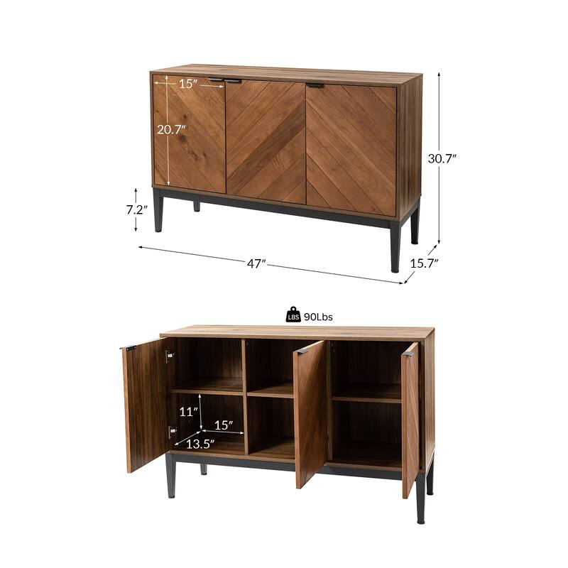 Jakob Modern 3 Doors Sideboard Storage Cabinet with Adjustable Shelf