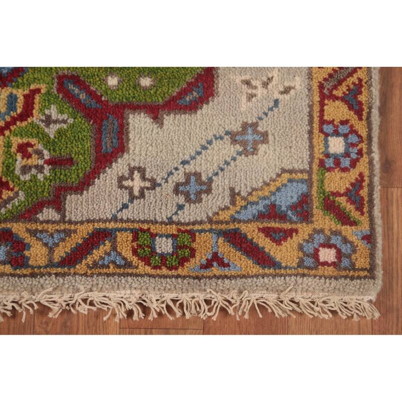 Gray Geometric Kazak Oriental Accent Rug Handmade Wool Carpet - 2'7"x 5'11"