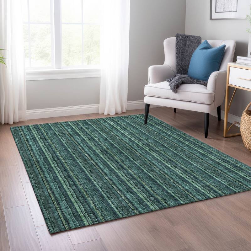 Machine Washable Indoor/ Outdoor Stripe Chantille Rug