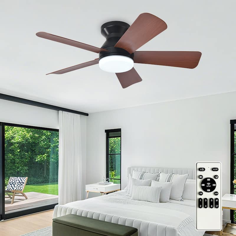 42/35 Inch Low Profile Ceiling Fan with Light: Dimmable, Remote Control, 6-Speed, 5 Blades