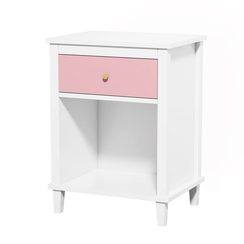 26.77''H Wooden Nightstand with One Drawer One Shelf for Kids