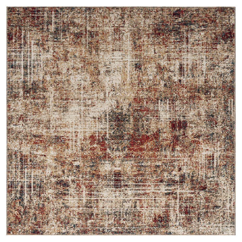 Porch & Den Delta Distressed Ivory / Crimson Abstract Area Rug