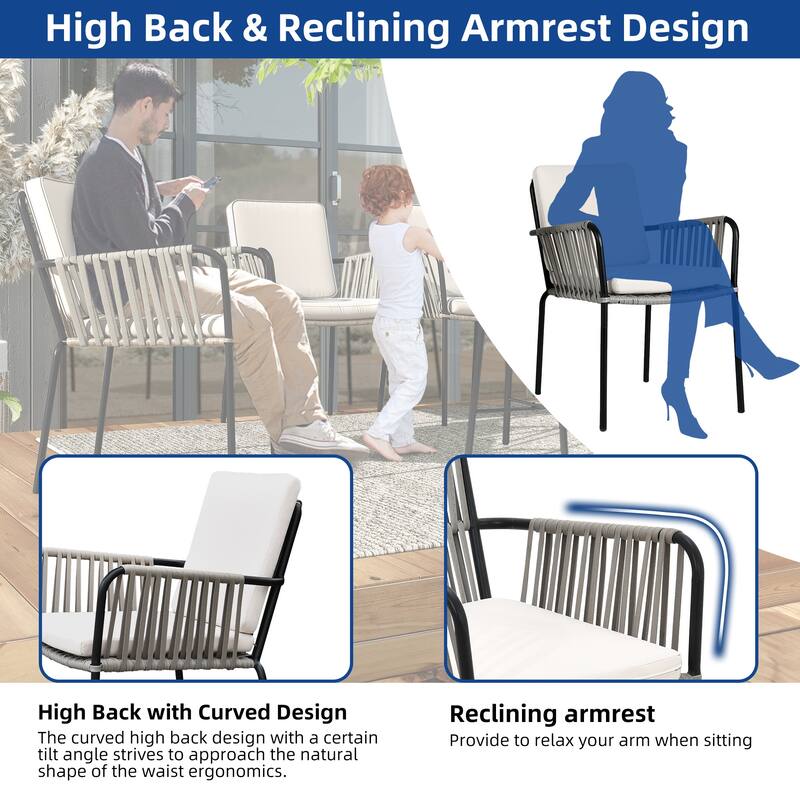 Moasis Outdoor Dining Chairs (Set of 2) All-Weather Rope & Rattan Woven Chairs with Cushion