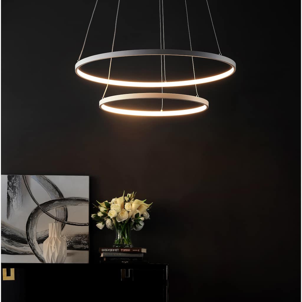 SAFAVIEH Lighting Ruzana 74-inch White Adjustable LED Pendant - 24" W x 24" L x 12-74" H - 24Wx24Dx61H