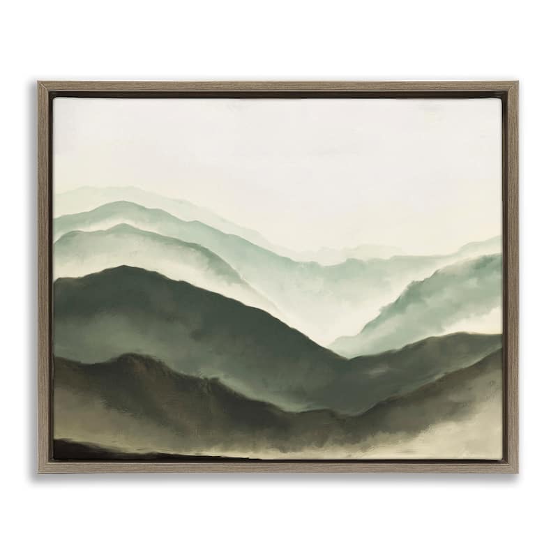 Stupell Misty Mountain Range Atmospheric Landscape Watercolor Painting Floater Frame - Green - 31 x 25 - Brown