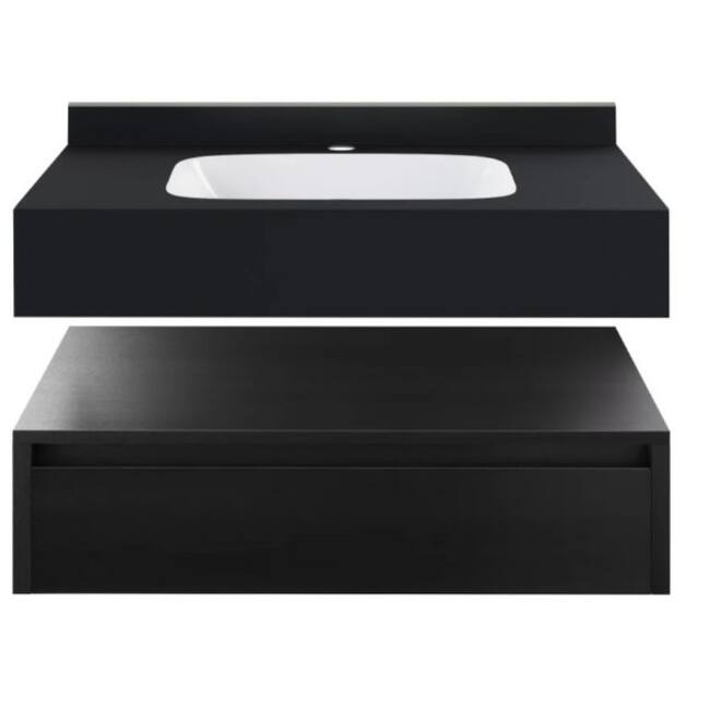 Swiss Madison SM-BV4903 Avancer 36" Wall Mounted Single Basin Vanity - Black Oak / Black Marble