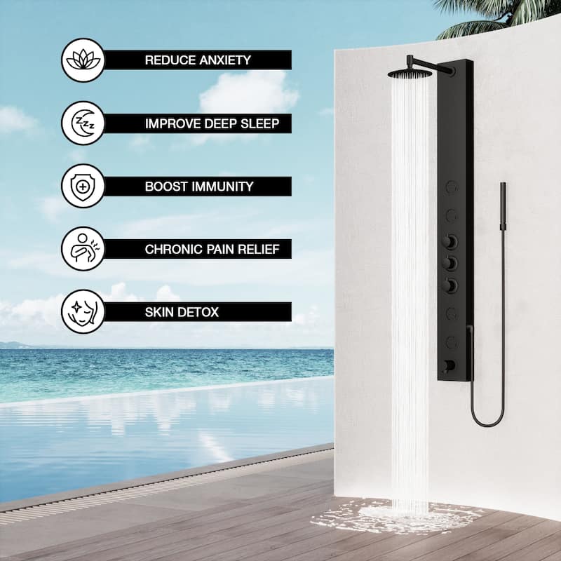 VIGO Bowery 59" H x 6" W 4-Jet Shower Panel with Round Shower Head and Tub Filler