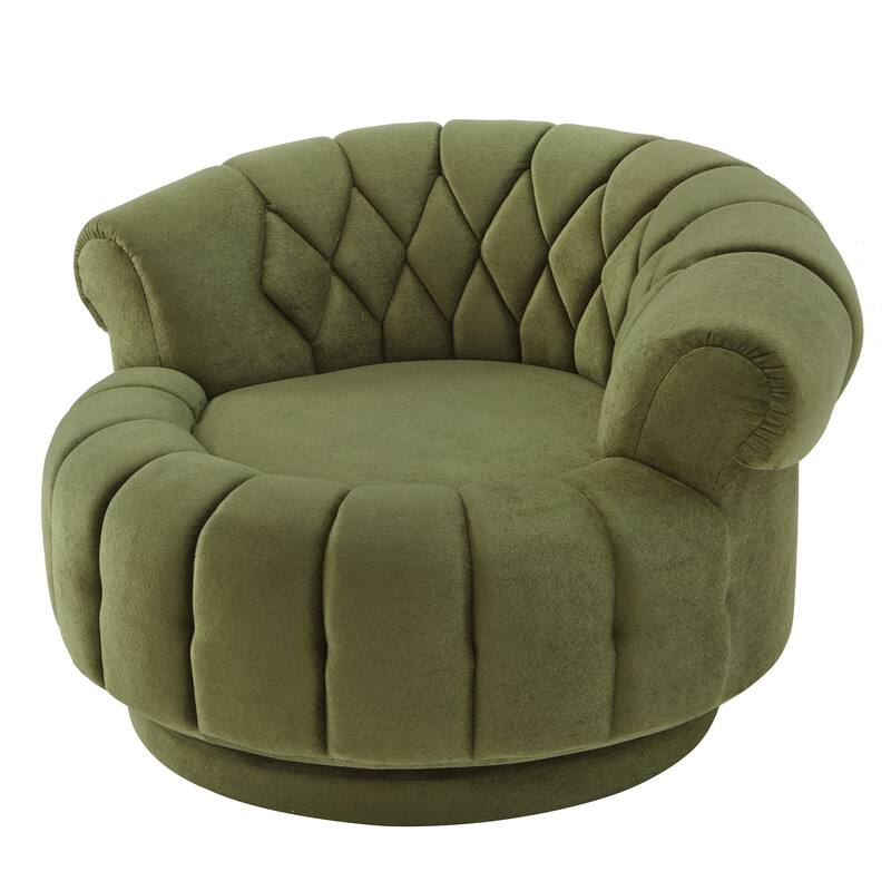 Roomfitters 46 Inch Oversized Round Barrel Swivel Accent Chair with Channel Tufting, Chenille