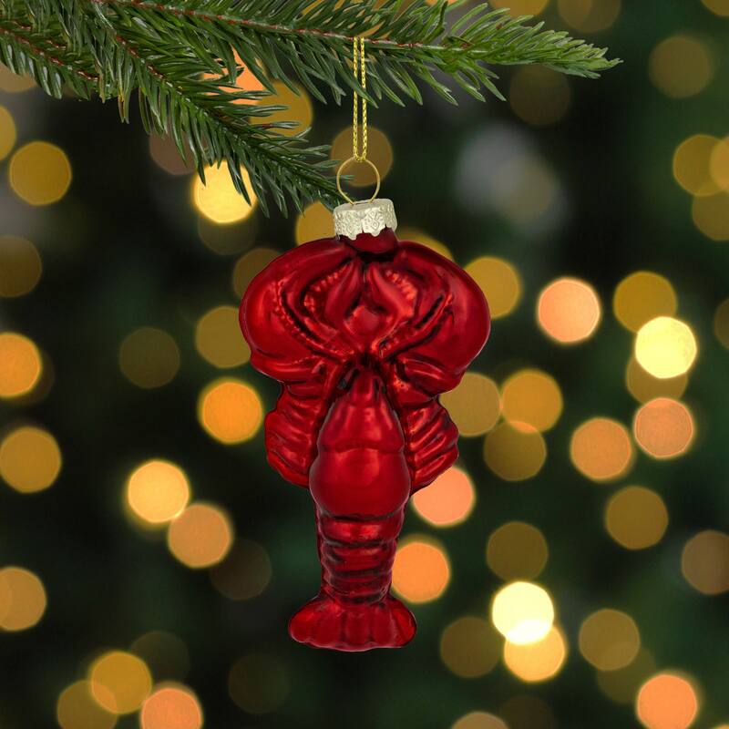 Shiny Lobster Glass Christmas Hanging Ornament - 3.5" - Dark Red
