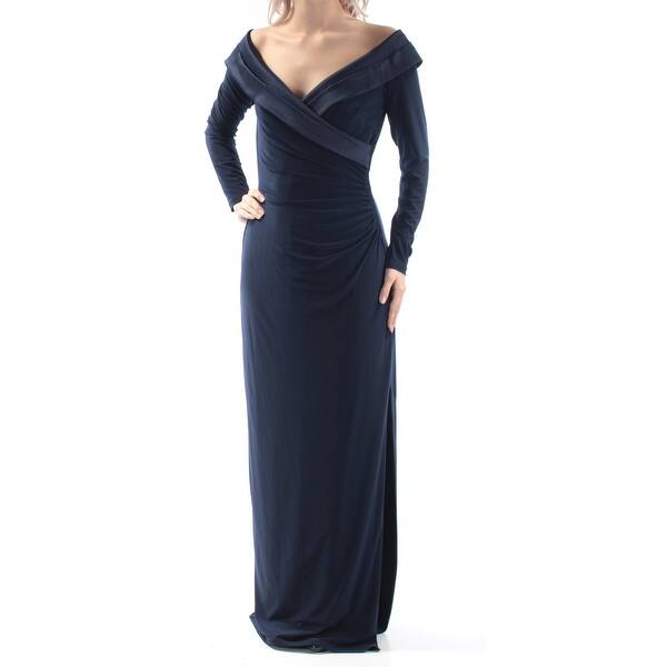 Ralph Lauren Womens Navy Long Sleeve Off Shoulder Full Length Sheath Formal Dress Size 4 Overstock 25637422