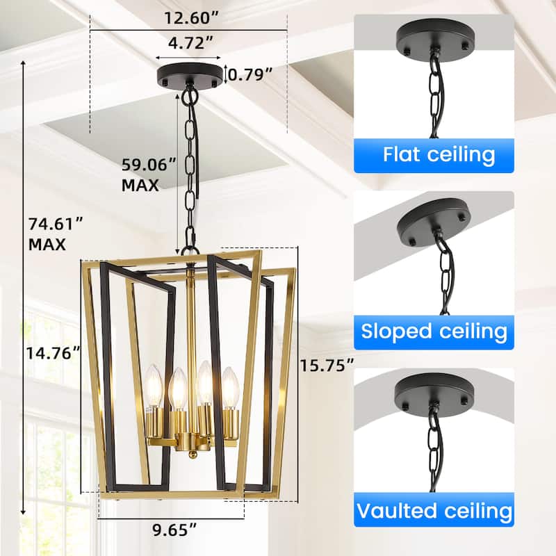 Modern Rectangle Chandelier Lantern Pendant Light Fixture
