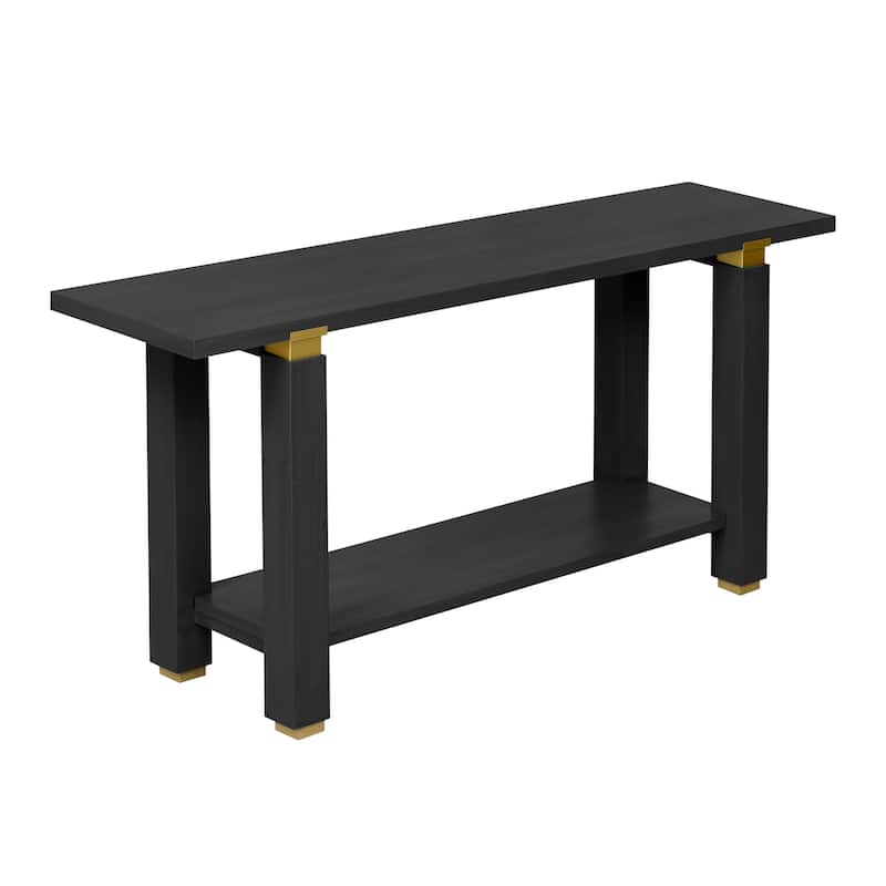 62.9" Modern Minimalist Console Table, Wooden Entryway Sofa Table Rectangular with Built-in Shelf for Living Room