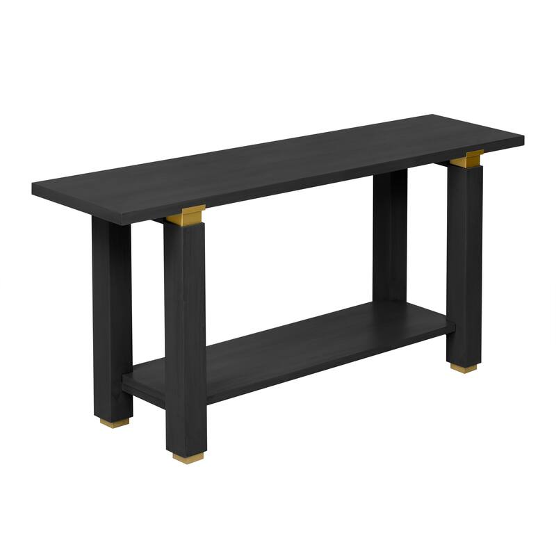 Modern Minimalist Console Table, Wooden Entryway Side Table with Metal Accents, Sofa Table with Built-in Storage Shelf