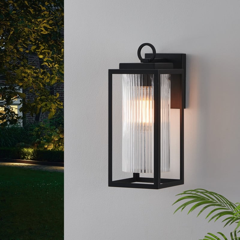 KAWOTI 1-Light Outdoor Wall Sconce with Cylindrical Ribbed Glass - W5.5" x D7" x H14"