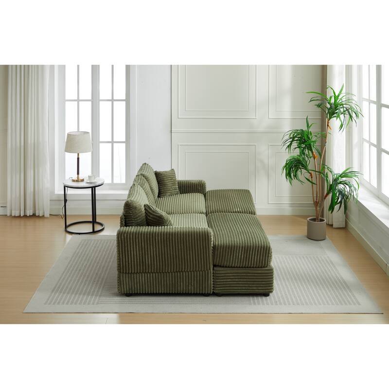 82" Corduroy 2-Piece Sectional Sofa with Slipcovers & 2 Pillows