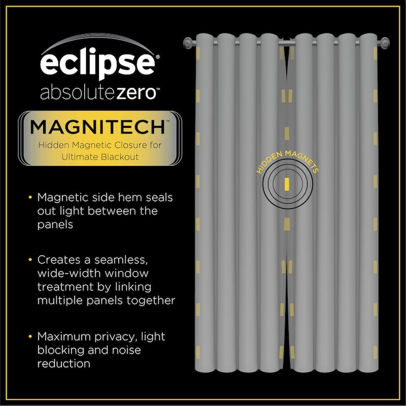 Eclipse Branson Magnitech 100% Blackout Curtain, Grommet Window Curtain Panel, Seamless Magnetic Closure (1 Panel)